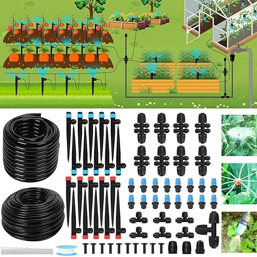 250FT Drip Irrigation Kit – 2026 New Quick-Connect Micro Irrigation System with 1/4'' 1/2'' Tubing (177FT (46FT 1/2 Inch+131FT 1/4 Inch)