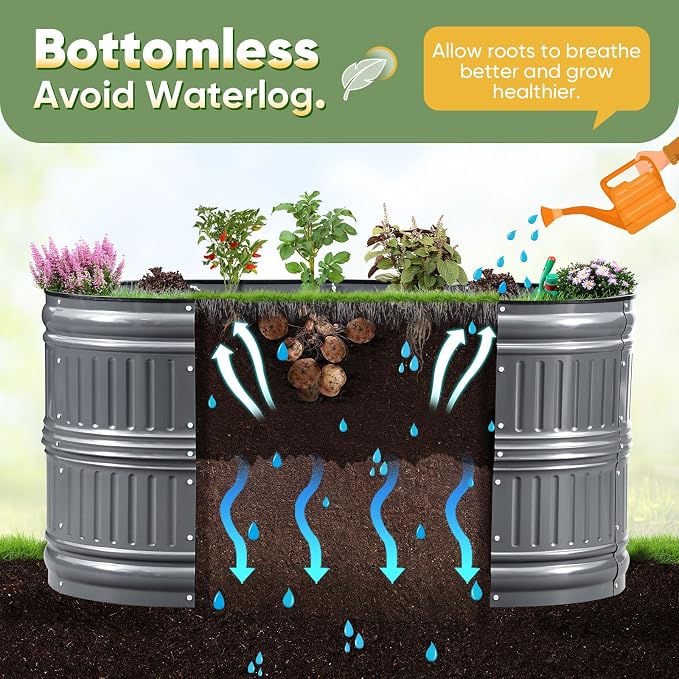 KING BIRD Raised Garden Bed Kit 2025 Upgraded Modular DIY Galvanized Planter Garden Box Outdoor for Gardening, Vegetables, Flowers, Elegant Roman Column Design, 94x24x24 in, Dark Grey