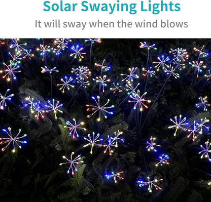 JJGoo Solar Garden Lights, New Upgraded 2 Pack Solar Swaying Starburst Light, Waterproof Fireworks Outdoor Lights, Yard Patio Pathway Decoration, Colorful