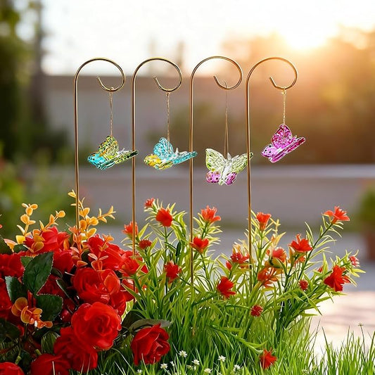 4 Pack Blown Glass Butterfly Decorative Garden Stakes | Colorful Butterflies With 13.5'' Tall Gold Plant Trellis for Indoor Outdoor Lawn Porch Pathway Patio Plant Potted Flower Bed
