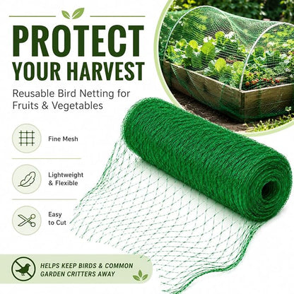 Garden Netting, 13 x 40 FT Bird Netting for Garden Plant Protection, Reusable Fine Mesh for Fruit Trees, Vegetable Plants, Blueberry Bushes, Raised Beds, Chicken Coop (13x40ft)