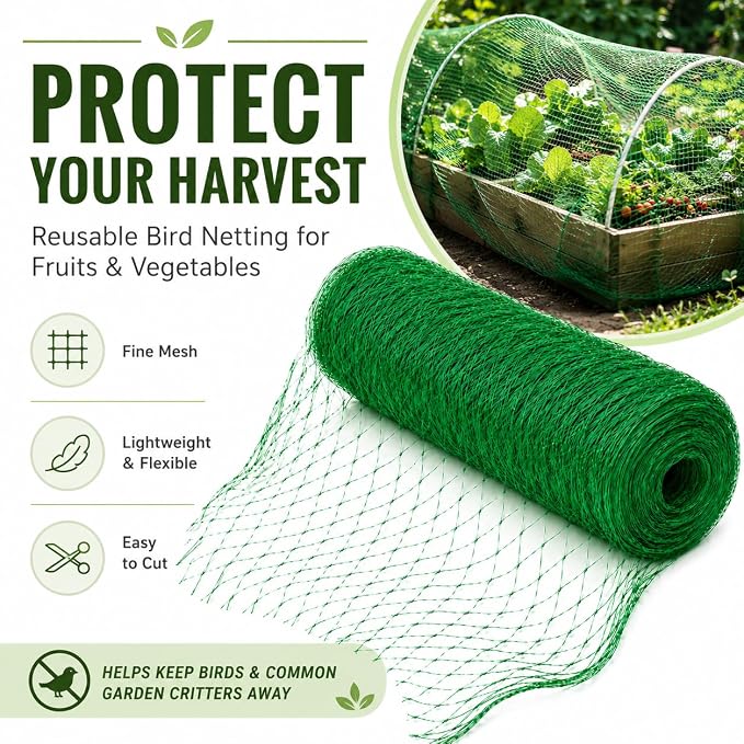 Garden Netting, 6.8 x 16.4 FT Bird Netting for Garden Plant Protection, Reusable Fine Mesh for Fruit Trees, Vegetable Plants, Blueberry Bushes, Raised Beds, Chicken Coop (6.8x16.4ft)