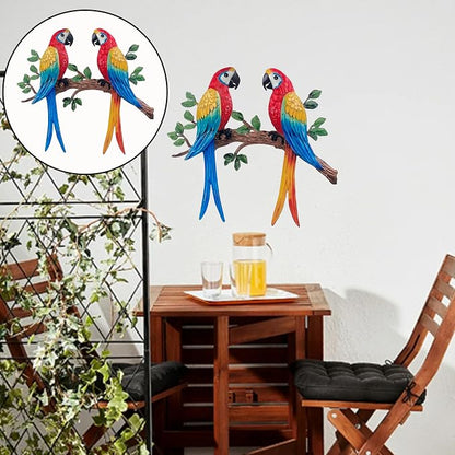 Limygus Colorful Hand-Painted Tropical Macaw Parrot Metal Wall Decor, Indoor Outdoor Hanging Ornament for Yard Patio Fence