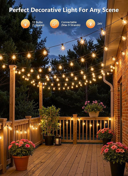 Brightown 37Ft Outdoor String Lights with Remote, 11 G40 Shatterproof LED Bulbs, Waterproof Connectable Hanging Patio Lights for Porch, Backyard, Bistro, Deck, Balcony, Home Decor, 2700K Dimmable