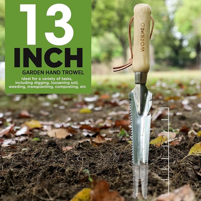 WORKPRO Hand Weeder Puller, 5-in-1 Stainless Steel Garden Trowel with Wooden Handle,Gardening Weeding Tool for Easy Weeder Removal, Planting, Weeding, Flower & Vegetable Care in Garden Lawn Yard