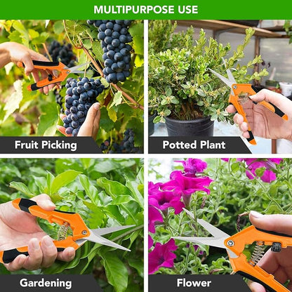 iPower 6.5 Inch Gardening Scissors Hand Pruner Pruning Shear with Straight Stainless Steel Blades, Orange, 2-Pack