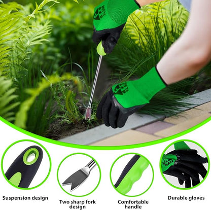 Honoson 2 Pcs Weed Puller Tool Dandelion Puller Digger with Soft Handle Polished Stainless Steel Garden Hand Weeder Remover Tool with Gloves for Garden Lawn Farmland Planting Care in Patio Lawn Yard
