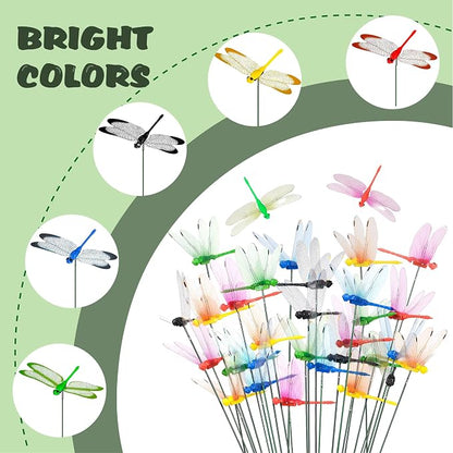 15 Pcs Dragonfly Garden Stakes with Clips, 3D Plastic Fake Dragonfly Garden Stakes with Pliersfor Yard, Patio Outdoor Decor & Indoor Plants Ornaments, Dragon Fly Hat Clip (5 Colors)