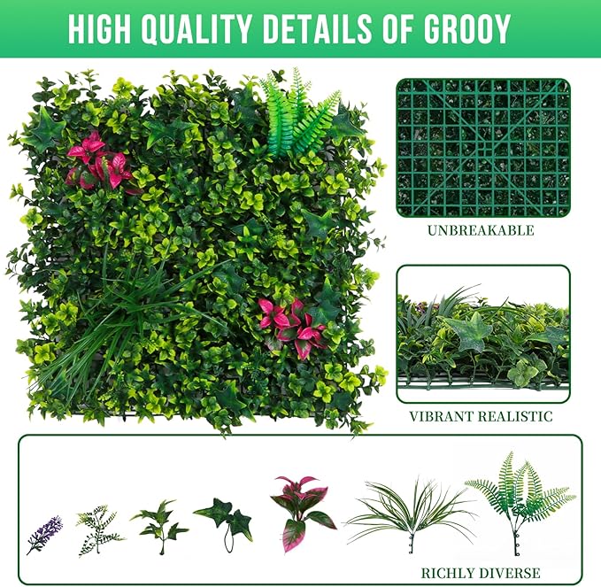 Grooy Boxwood Roll Panels, Grass Wall 20"x20"(8PCS), Grass Backdrop, Privacy Screen, Sun Protected Green Wall Decor for Outdoor, Indoor, Garden, Backyard and Décor
