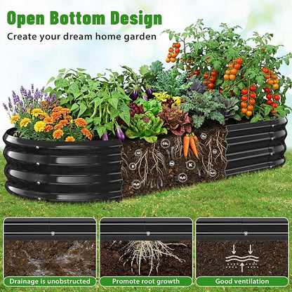 Oval Raised Garden Bed, 5 x 2 x 1FT, Galvanized Steel Planter Box with Wave-Shaped Metal Panels Painted for Outdoor Flower,Tree,Herb & Vegetable Garden (Black, 60X24X12 inches)