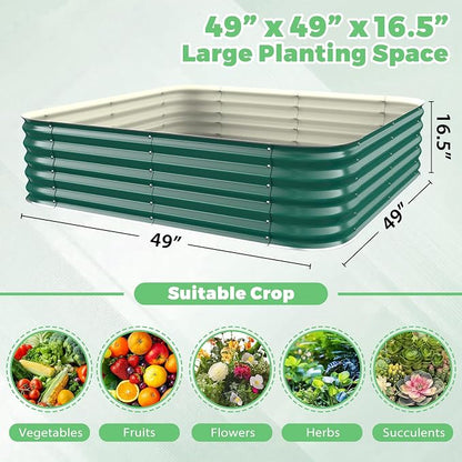 Green Painted Galvanized Raised Garden Bed, Garden Planter Bed Outdoor, Heavy Duty Rustproof Steel Raised Bed Kit for Gardening Vegetables Fruits Flowers Grow (Green, 4x4x1.5ft)