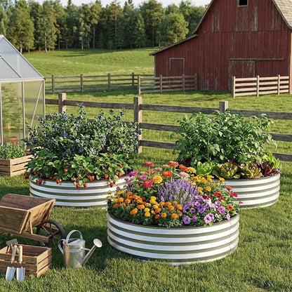 2 Pcs 4x4x1ft Round Galvanized Raised Garden Bed Outdoor, Metal Planter Box for Gardening, Raised Garden Beds for Vegetables Flowers Herbs - Silver