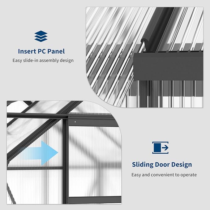 6X8x6 FT Greenhouse for Outdoors,Polycarbonate Walk-in Greenhouse Large Heavy Duty Outdoor Aluminum Green Houses with Sliding Doors Vent Window for Outside Backyard