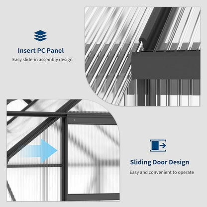6X8x6 FT Greenhouse for Outdoors,Polycarbonate Walk-in Greenhouse Large Heavy Duty Outdoor Aluminum Green Houses with Sliding Doors Vent Window for Outside Backyard
