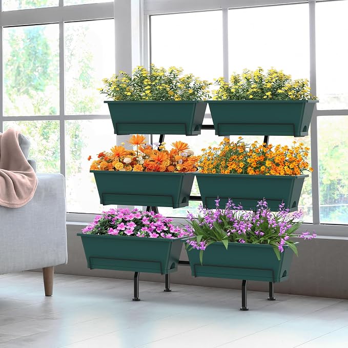 Sunexinlo Vertical Garden Planter Freestanding Raised Bed for Herbs Flowers Vegetables, Indoor Outdoor for Patio Balcony Deck