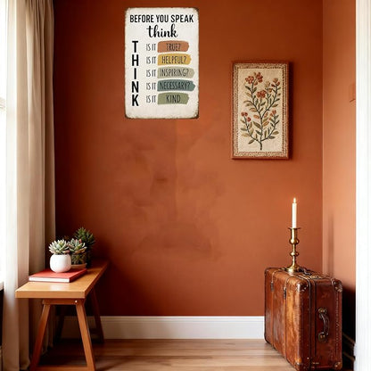 Motivational Wall Decor for Office - Before You Speak Think Metal Sign – Vintage Inspirational Quote Wall Decor for Classroom, Office, or Home – Motivational Gift for Teachers, Students, and Families
