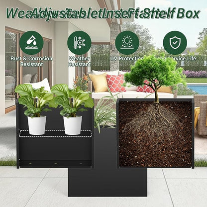 Metal Tall Planter 30" L x 10" W x 26" H | Long Rectangular Planter Box, Drainage Holes & Removable Shelf, Heavy Duty Steel Planter for Tall Plants, Flowers or Shrubs