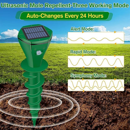 Ultrasonic Mole Repellent Outdoor, Gopher Repeller Solar Powered for Lawn Garden Yard, Mole and Vole Repellent Waterproof, Effectively Repels Gophers Snake Chipmunks Groundhogs-4 Pack-Green