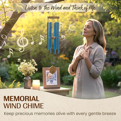 Royal Blue Wind Chimes for Outside, 29 Inch Hand Tuned G Major Pentatonic Wind Chime, Memorial Sympathy Gift for Loss of Loved One, Deep Tone Aluminum Bamboo Garden Patio Porch Decor