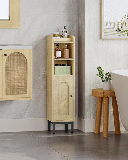 Hzuaneri Bathroom Storage Cabinet, Small Corner Floor Cabinet with Door and Shelves, Narrow Toilet Paper Holder, Bathroom Organizer with Adjustable Shelf, for Small Spaces, Yellow BC08202B