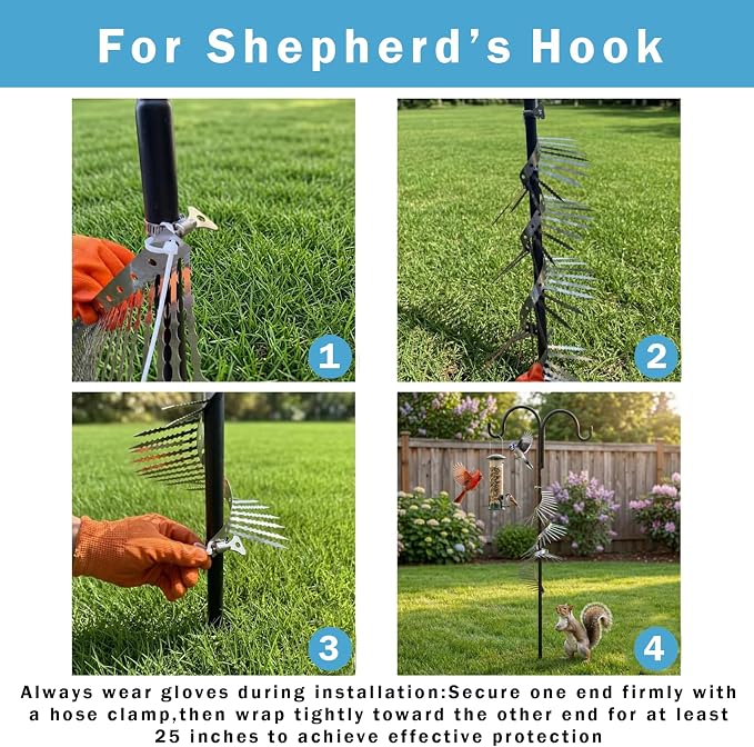 6m Anti-Bird/Squirrel Spikes & Squirrel Proof Baffle for Bird Feeders Pole | 4in Multi-Layer Barrier with 23 Prong,for Shepherd's Hooks/Fences/Roofs/Trees/Gutters&Downspouts,Repels Pigeons,Raccoons,Mice