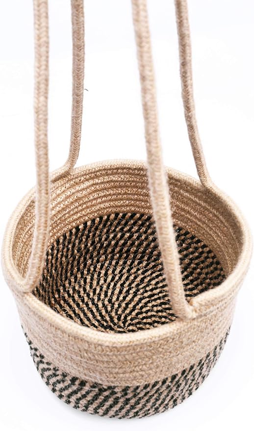 Hanging Planter Basket Jute Rope Woven Plant Hangers Indoor Hanging Plant Holder Up to 7" Pot Macrame Modern Storage Organizer Home Decor (Jute)