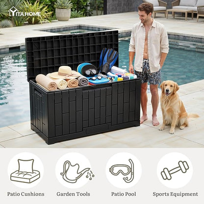 YITAHOME 60 Gallon Resin Deck Box | Weather Resistant Outdoor Rattan Storage Box with Slide-Locking Lid, Lockable Indoor Outdoor Storage for Supplies