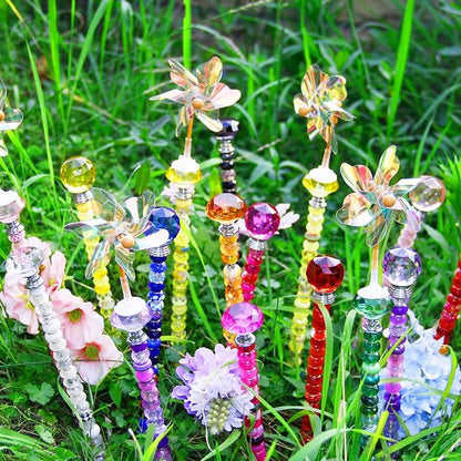 148 PCS Beaded Garden Stakes Kit, DIY Fairy Wand Garden Stake Beads Kits with Assortment Large Hole Beads 6 Crystal Stopper Top Threaded Rods and 3 Colored Small Windmills for Outdoor Indoor Decor