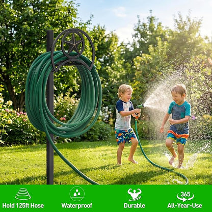 GOFORWILD Garden Hose Holder, Star Decorative, Durable Wall Hose Hanger, Hose Reel, Holds 125-Feet of 5/8-Inch Hose, Made of Gauge Steel