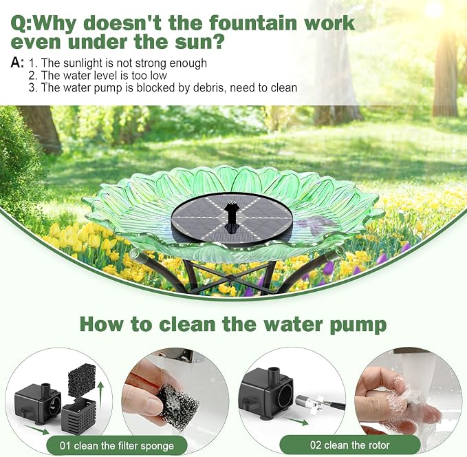 Yzert Upgraded Solar Fountain Bird Bath with 60 LED Lights, Solar Powered Water Fountain Pump with 4000mAh Battery 7 Nozzles 4 Fixers, for Garden Patio Pond Birdbath Pool
