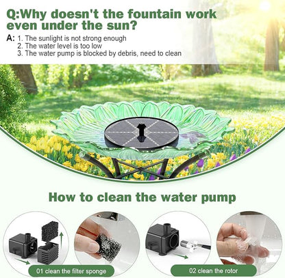 Yzert Upgraded Solar Fountain Bird Bath with 60 LED Lights, Solar Powered Water Fountain Pump with 4000mAh Battery 7 Nozzles 4 Fixers, for Garden Patio Pond Birdbath Pool