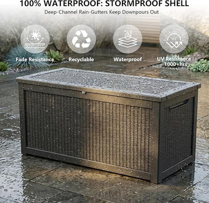 Outdoor Storage Box, 320 Gallon Waterproof Deck Box [Upgraded 3.0], Dual Gas-Spring Ultimate Resin Organizer for King Cushions, Heavy-Duty Lockable Estate Storage Bench, Backyard BBQ, Black
