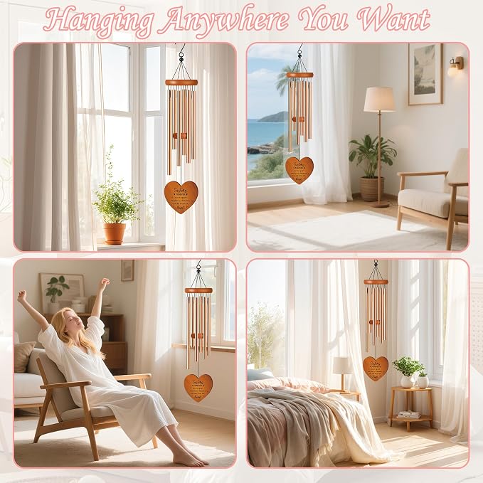 Sister Gift, Sisters Forever Quote Wind Chimes for Outside, Floral Heart Design Windchime for Home Garden Patio Yard Decor