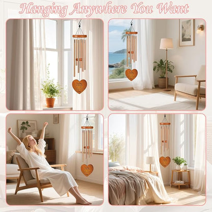 Sister Gift, Sisters Forever Quote Wind Chimes for Outside, Floral Heart Design Windchime for Home Garden Patio Yard Decor
