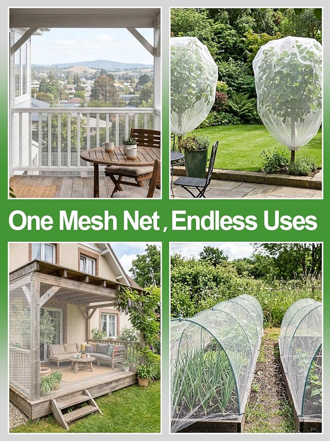 ANPHSIN Strong PP Nanocomposite Mosquito Net Garden Netting - 10 x 33ft Bird Insect Pest Mesh Barrier Screen for Patio, Balcony, Porch, Outdoor Raised Beds Protection (White)
