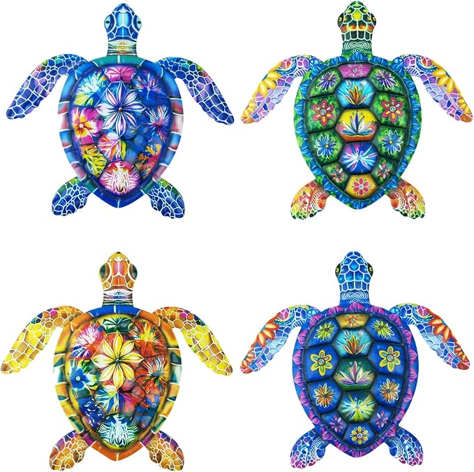 Cruis Cuka Metal Wall Art Cute Turtle 2.5 D Wall Sculpture Garden Decor for Outside Fence Decorations Lawn Ornaments Patio Backyard Decor - Set of 4