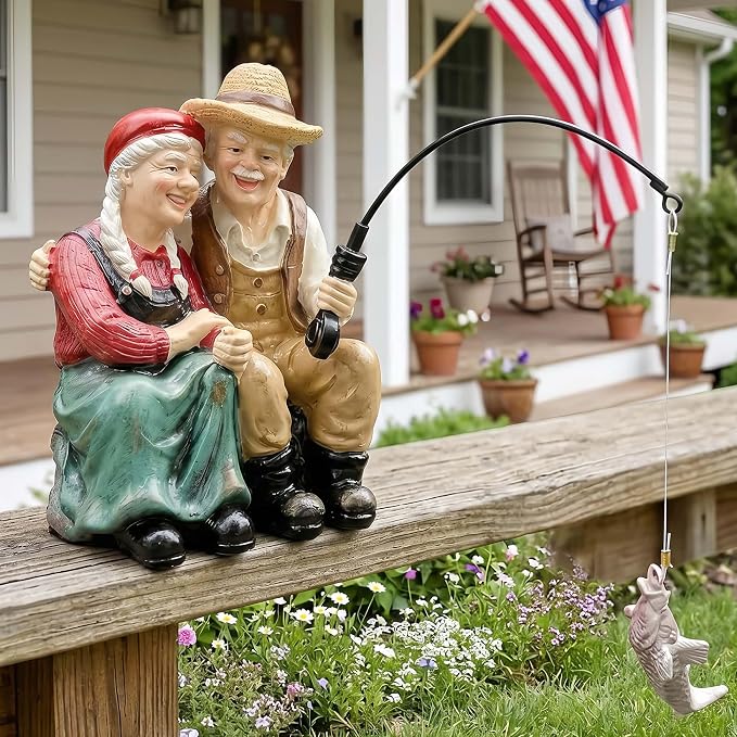 Couple Statues Outdoor, Timeless Moments for A Lifelong Partnership, Pond Ornaments, Poolside Garden Decor, Koi Fish Pond, Unique Fisherman Gifts