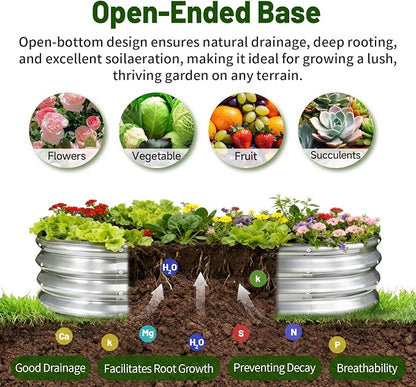 GOOZOO Galvanized Planter Raised Garden Bed, 4x2x1 ft Silver | For vegetables, flowers, herbs, fruits. Oval metal box. Easy assembly. Rust-resistant galvanized steel.Outdoor use. 1ft depth