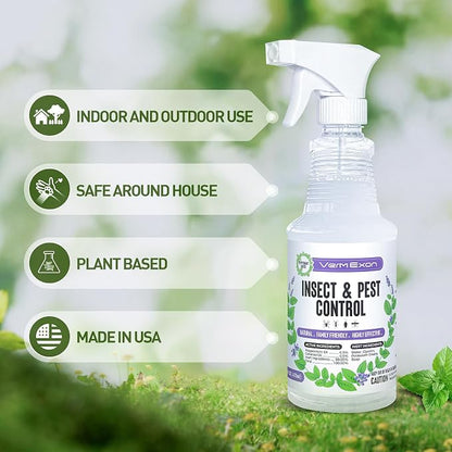 VermExon Peppermint Oil Insect & Pest Control Spray – 32oz Natural Plant-Based Bug Killer for Spiders, Ants, Flies, and Other Insects, Safe for Home & Kitchen Use