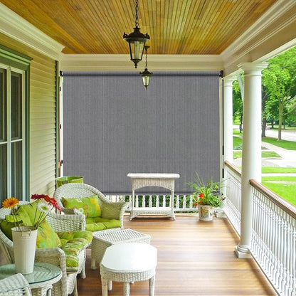 Shade&Beyond Outdoor Roller Shades with Splicing Design, 8' W x 8' H Cordless Patio Roll Up Blinds, Exterior Shade Cloth Roll for Porch, Gazebo, Pergola, Balcony, Gray