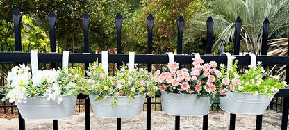 12" Balcony Railing Planters, Outdoor Hanging Planter for Fence, Stylish Metal Porch Deck Flower Pot for Herbs & Succulents (White, Pack of 2)
