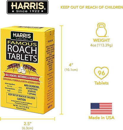 Harris Roach Tablets, Boric Acid Roach Killer with Lure for Insects (4oz, 96 Tablets)