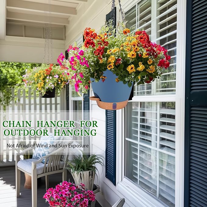 Hanging Planters for Indoor Plants 8 Inch, 2 Pack Hanging Baskets for Plants, Self Watering Hanging Flower Pots with Drainage Hole & 2 Kinds of Plant Hangers for Garden Home Decor (Navy Blue, 8 inch)