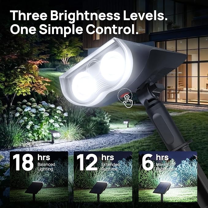 Consciot Solar Lights Outdoor Waterproof IP67, 3 Lighting Modes Solar Spot Lights Outdoor, Auto On/Off, 2-in-1 Solar Landscape Light for Yard Garden Landscape Pathway, Cool White 6500K, 2 Pack