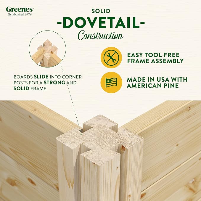 Greenes Fence Original Pine Raised Garden Bed, 4' x 4' x 7" - Made in USA with American Pine
