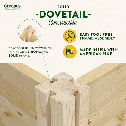 Greenes Fence Original Pine Raised Garden Bed, 4' x 4' x 7" - Made in USA with American Pine