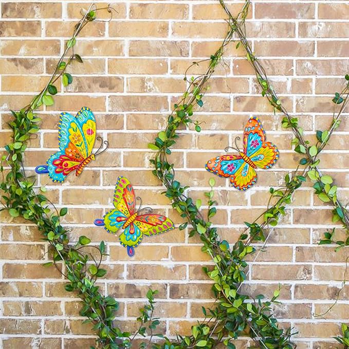 J-Fly Metal Butterfly Wall Decorations Garden Decor Room Decor, Lawn Ornaments Ladybugs Live- 3 Pieces, Outdoor Garden Yard Decor for Home and Office Valentine Decoration Gifts