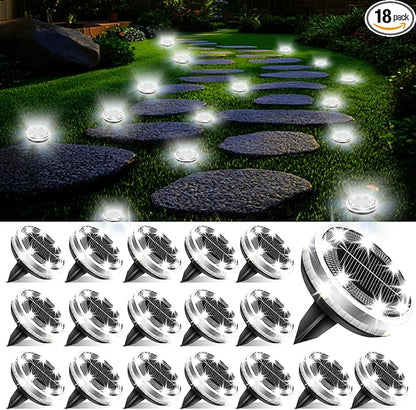 SenLuKit Solar Ground Lights Outdoor 18 Pack Waterproof, Upgraded Solar Garden Lights with 4 Side Light, Stainless Steel Solar Powered Disc Landscape Light for Walkway Lawn Yard Patio Deck-Cool White