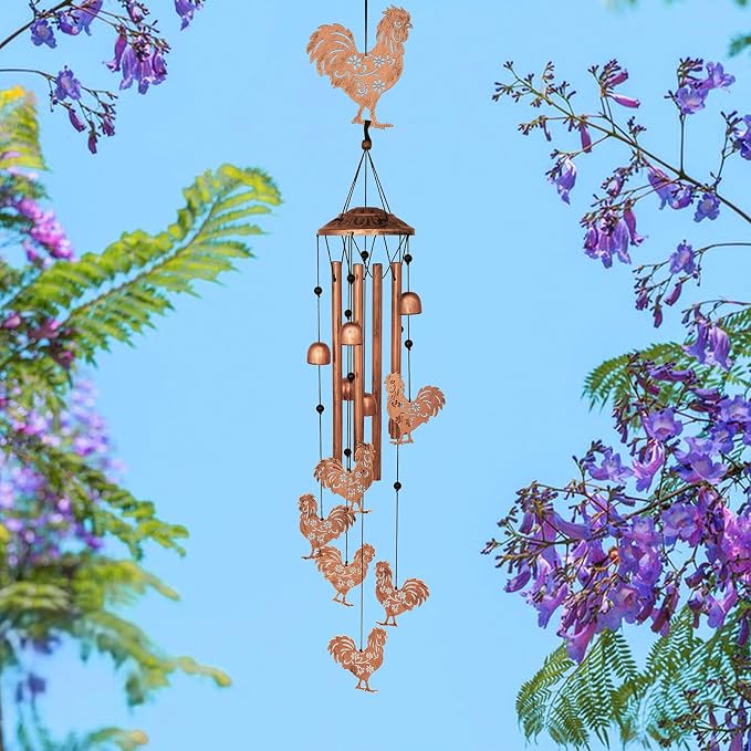 GDNSFIT Chicken Wind Chimes for Outside,Metal Windchimes,Chicken Gifts for Women/Men,Wind Chime Garden Decor Outdoor,Memorial/Housewarming/Birthday/Festival Gifts,Front Yard Decor