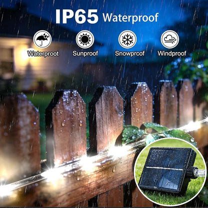 KNONEW Solar Rope Lights Outdoor 2 Packs Total 600LED 100FT Solar String Light Outside Waterproof with 8 Modes Clear Thin Tube for Pool Patio Garden Fence Camping Yard Deck Trampoline（Cool White）